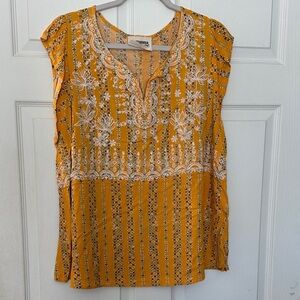 Savanna Jane Mustard Yellow Embroidered V-Neck Tunic Top